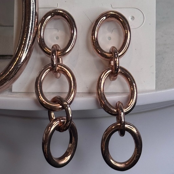 White House Black Market Rose Gold Earrings 2 inch approx - Picture 2 of 5